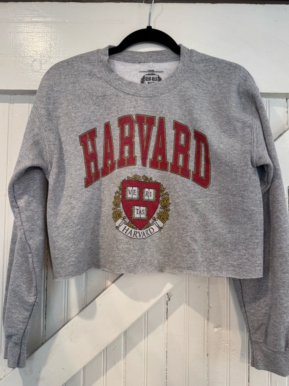 Harvard Cropped Sweatshirt Gray Crewneck Ivy League Graphic Size S - Picture 2 of 9